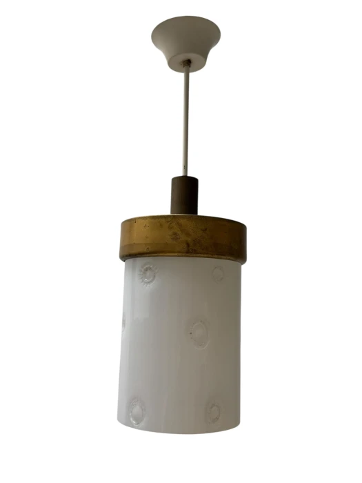 Mid-Century Modern Murano Pendant Lamp, Bronze & Milk Glass, 1960s